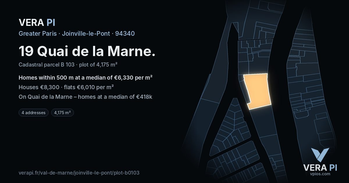 19 Quai de la Marne, Joinville-le-Pont at night – the plot lit, the parcels around coloured by the prices near them