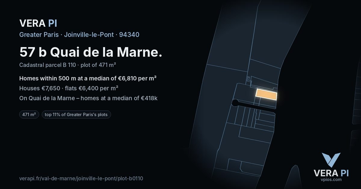 57 b Quai de la Marne, Joinville-le-Pont at night – the plot lit, the parcels around coloured by the prices near them