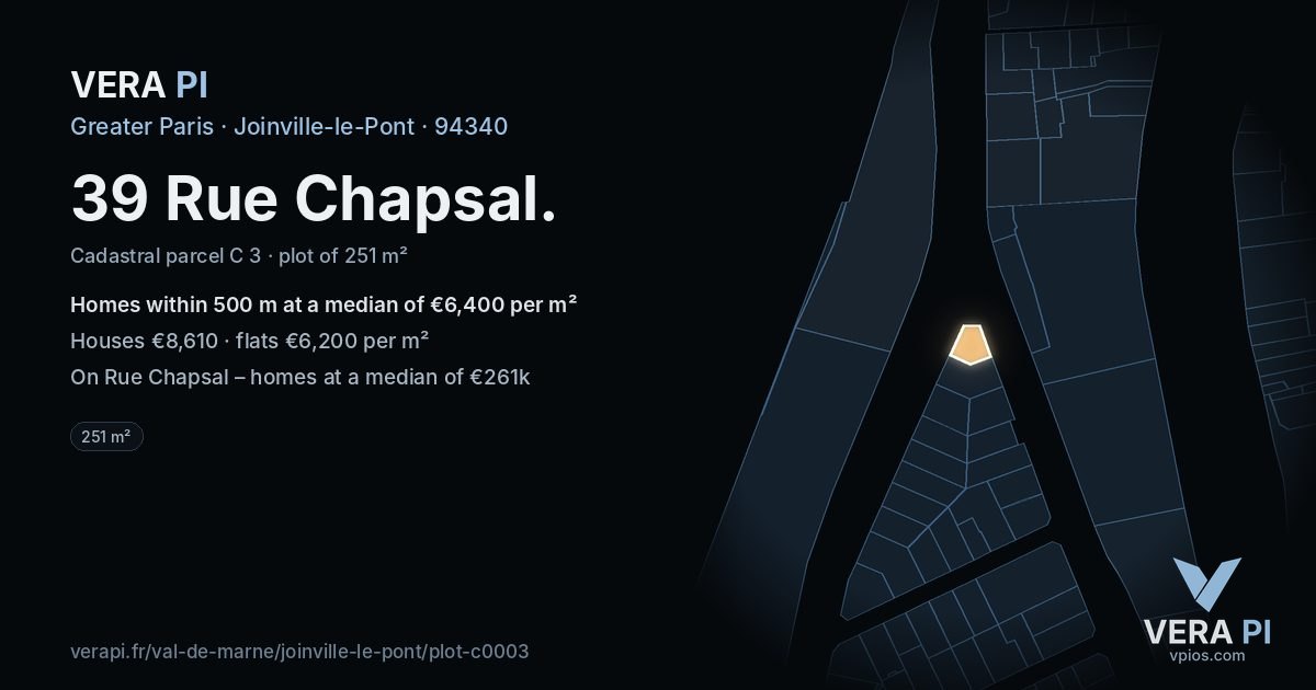 39 Rue Chapsal, Joinville-le-Pont at night – the plot lit, the parcels around coloured by the prices near them