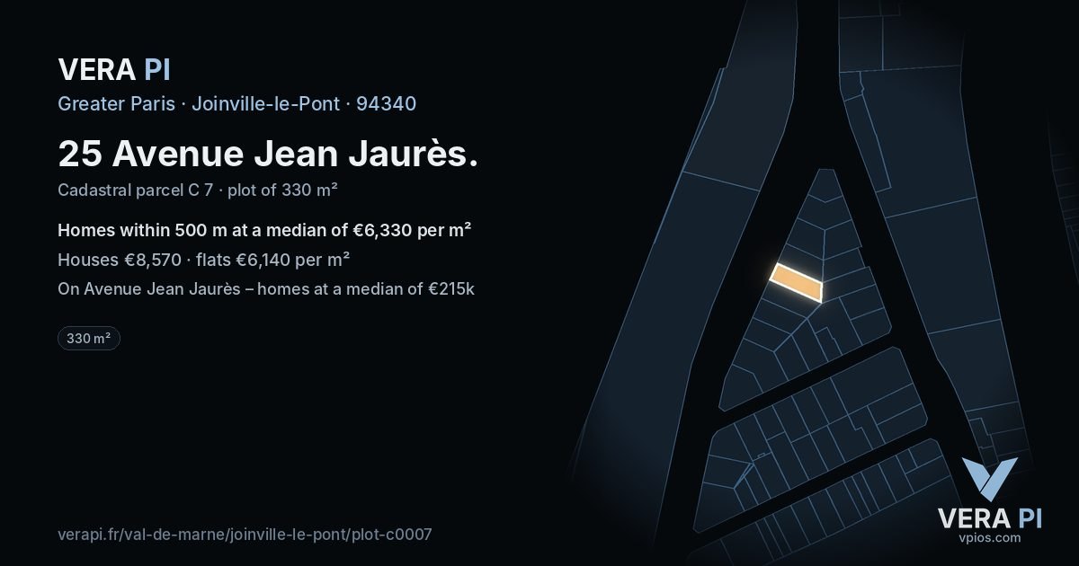 25 Avenue Jean Jaurès, Joinville-le-Pont at night – the plot lit, the parcels around coloured by the prices near them