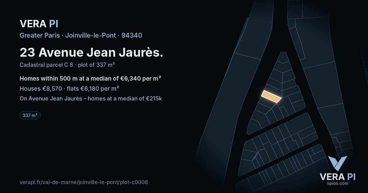 23 Avenue Jean Jaurès, Joinville-le-Pont at night – the plot lit, the parcels around coloured by the prices near them