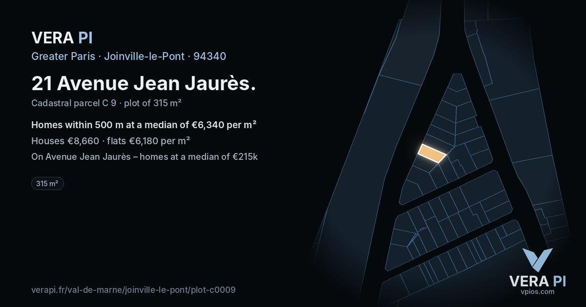 21 Avenue Jean Jaurès, Joinville-le-Pont at night – the plot lit, the parcels around coloured by the prices near them