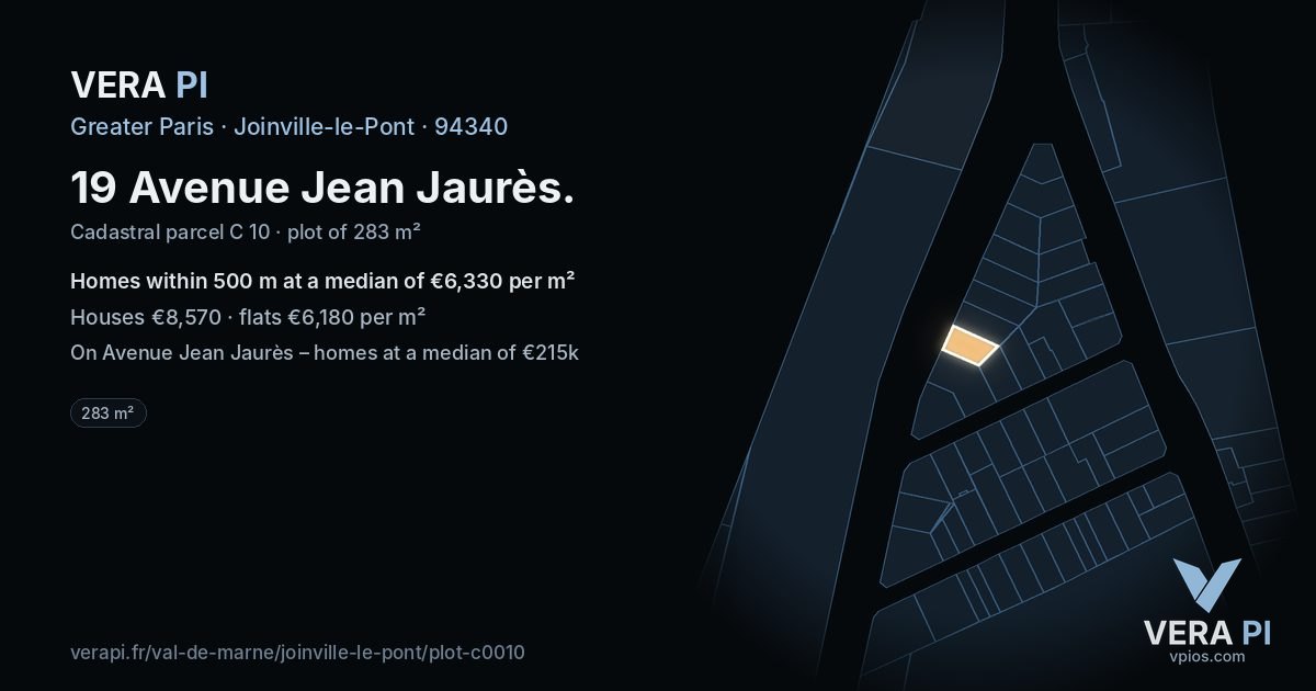19 Avenue Jean Jaurès, Joinville-le-Pont at night – the plot lit, the parcels around coloured by the prices near them