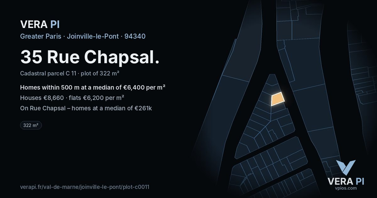 35 Rue Chapsal, Joinville-le-Pont at night – the plot lit, the parcels around coloured by the prices near them