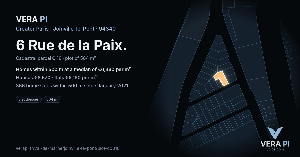 6 Rue de la Paix, Joinville-le-Pont at night – the plot lit, the parcels around coloured by the prices near them