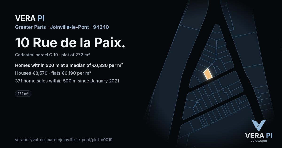 10 Rue de la Paix, Joinville-le-Pont at night – the plot lit, the parcels around coloured by the prices near them
