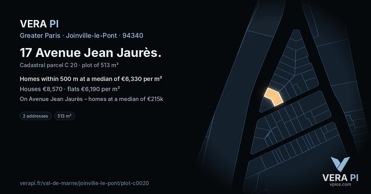 17 Avenue Jean Jaurès, Joinville-le-Pont at night – the plot lit, the parcels around coloured by the prices near them