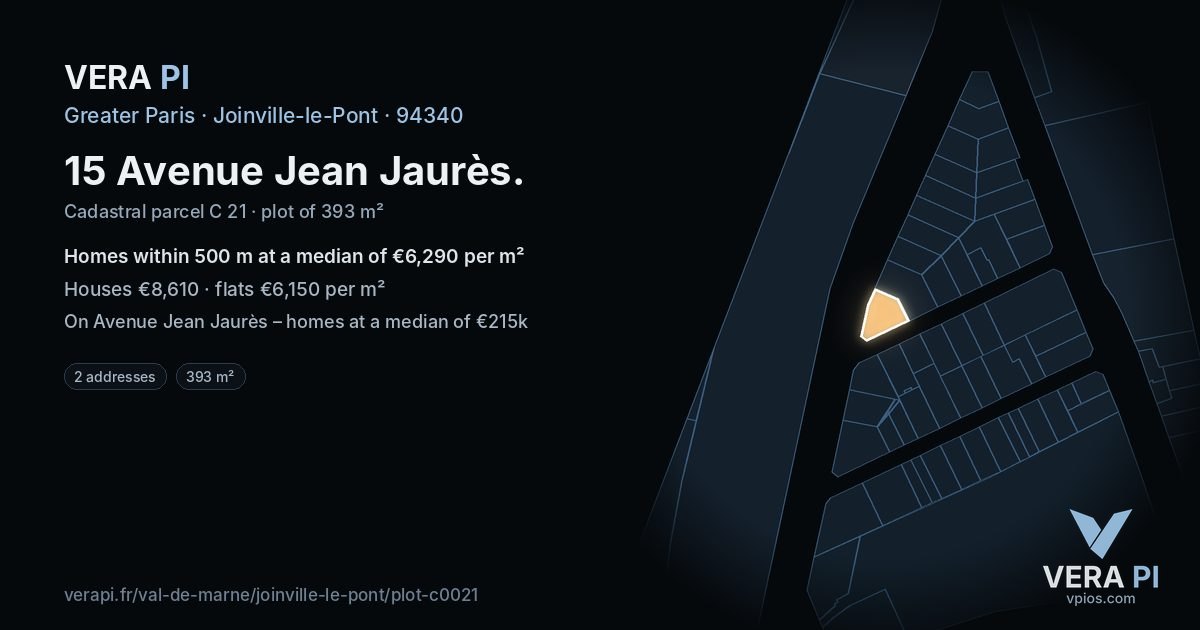15 Avenue Jean Jaurès, Joinville-le-Pont at night – the plot lit, the parcels around coloured by the prices near them