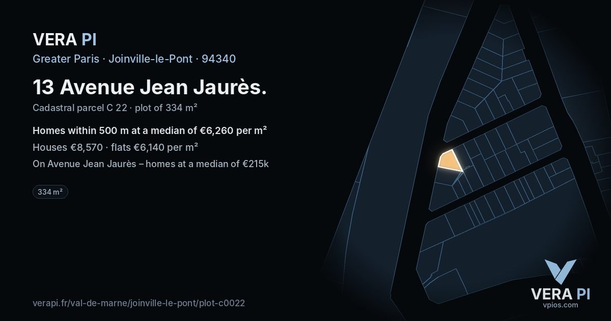 13 Avenue Jean Jaurès, Joinville-le-Pont at night – the plot lit, the parcels around coloured by the prices near them