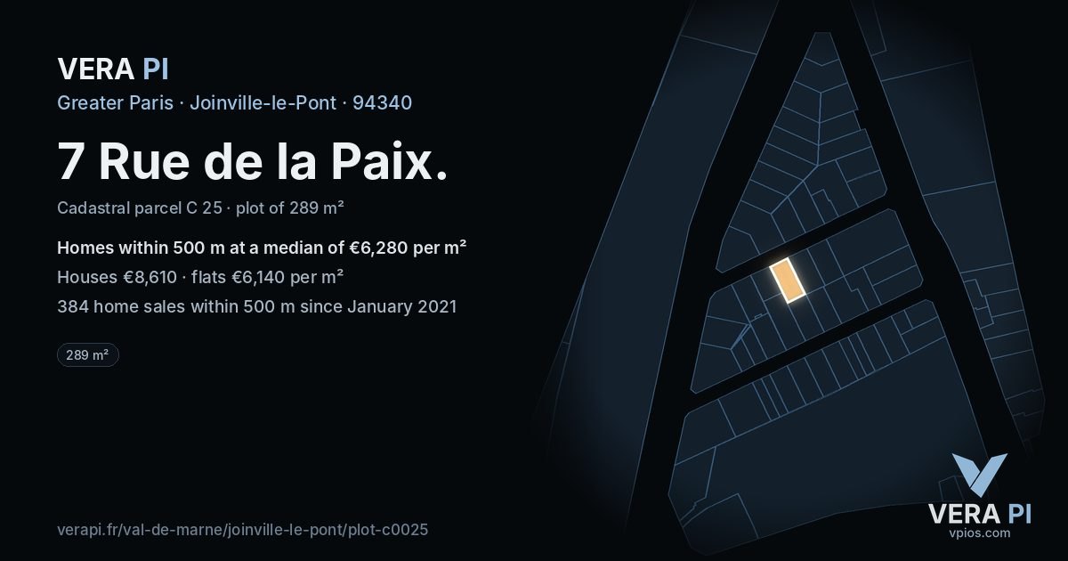 7 Rue de la Paix, Joinville-le-Pont at night – the plot lit, the parcels around coloured by the prices near them