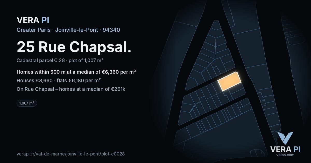 25 Rue Chapsal, Joinville-le-Pont at night – the plot lit, the parcels around coloured by the prices near them