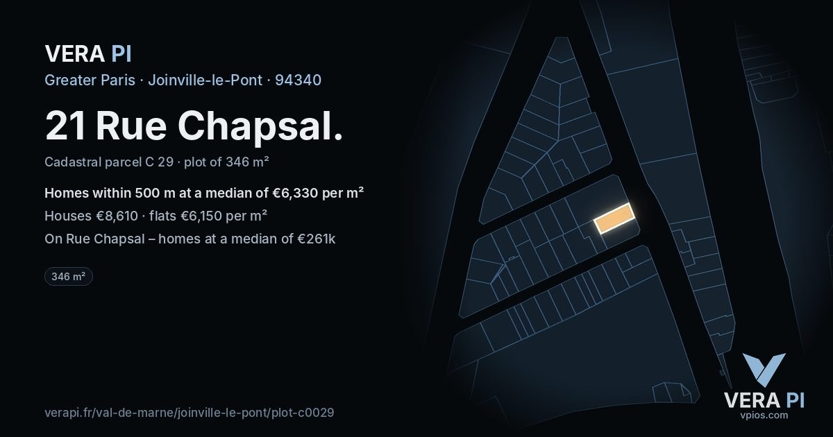 21 Rue Chapsal, Joinville-le-Pont at night – the plot lit, the parcels around coloured by the prices near them