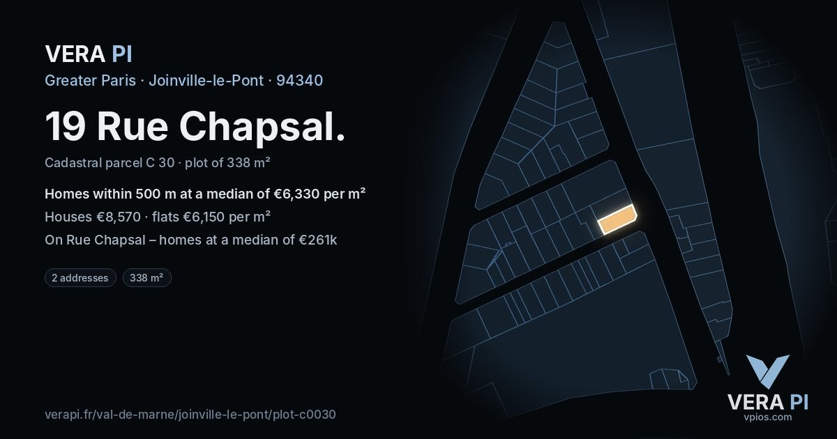 19 Rue Chapsal, Joinville-le-Pont at night – the plot lit, the parcels around coloured by the prices near them