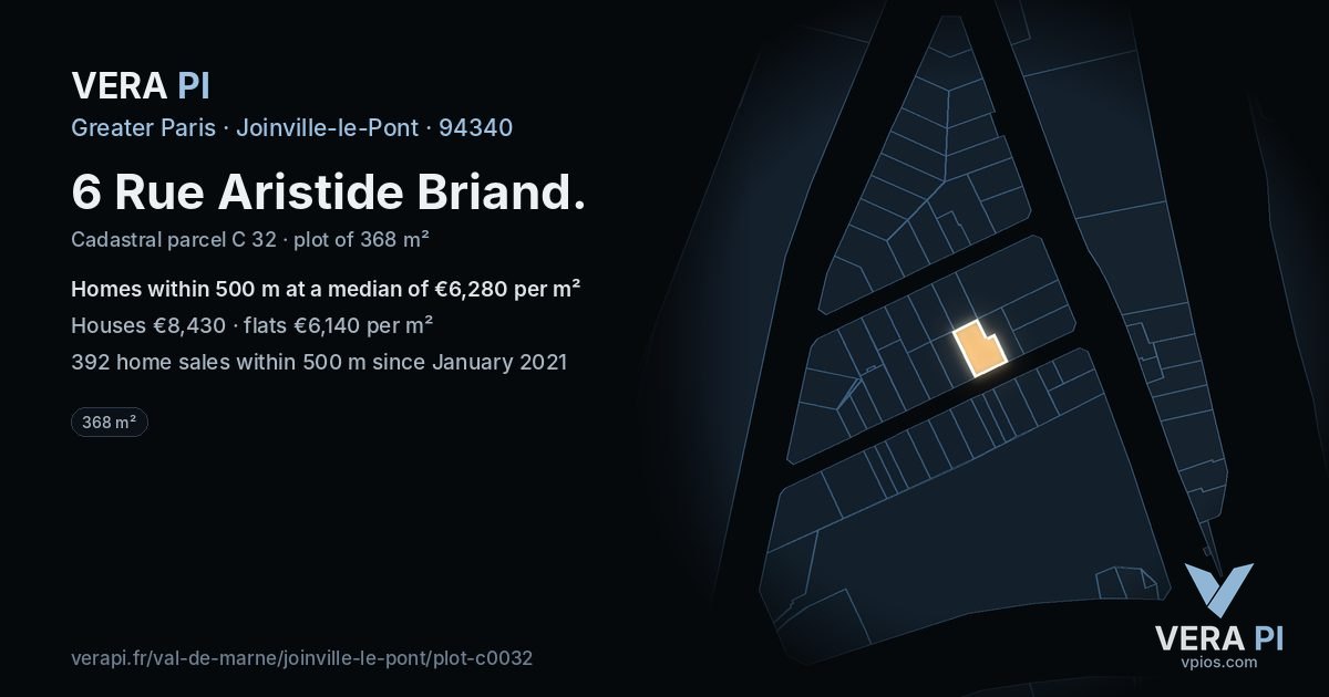 6 Rue Aristide Briand, Joinville-le-Pont at night – the plot lit, the parcels around coloured by the prices near them