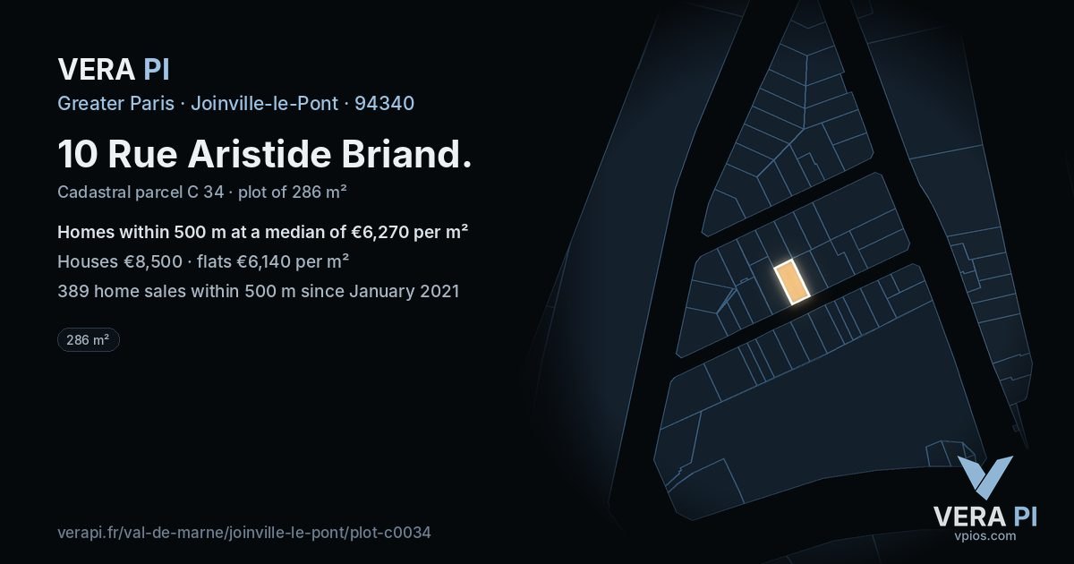 10 Rue Aristide Briand, Joinville-le-Pont at night – the plot lit, the parcels around coloured by the prices near them
