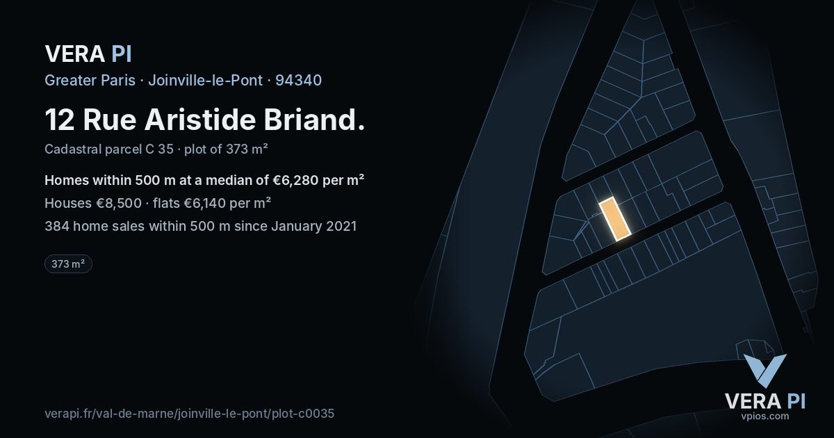 12 Rue Aristide Briand, Joinville-le-Pont at night – the plot lit, the parcels around coloured by the prices near them
