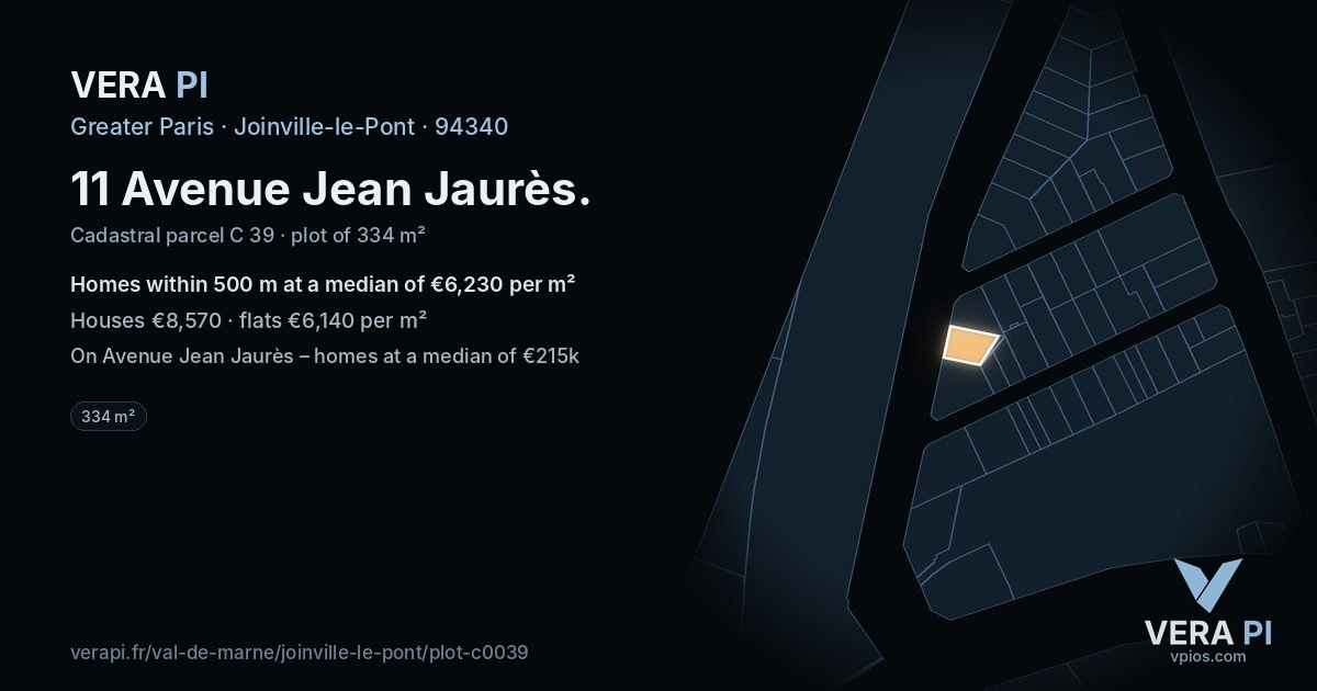 11 Avenue Jean Jaurès, Joinville-le-Pont at night – the plot lit, the parcels around coloured by the prices near them