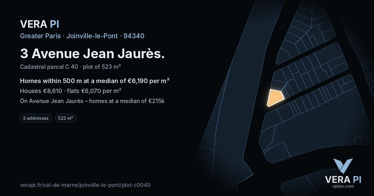 3 Avenue Jean Jaurès, Joinville-le-Pont at night – the plot lit, the parcels around coloured by the prices near them