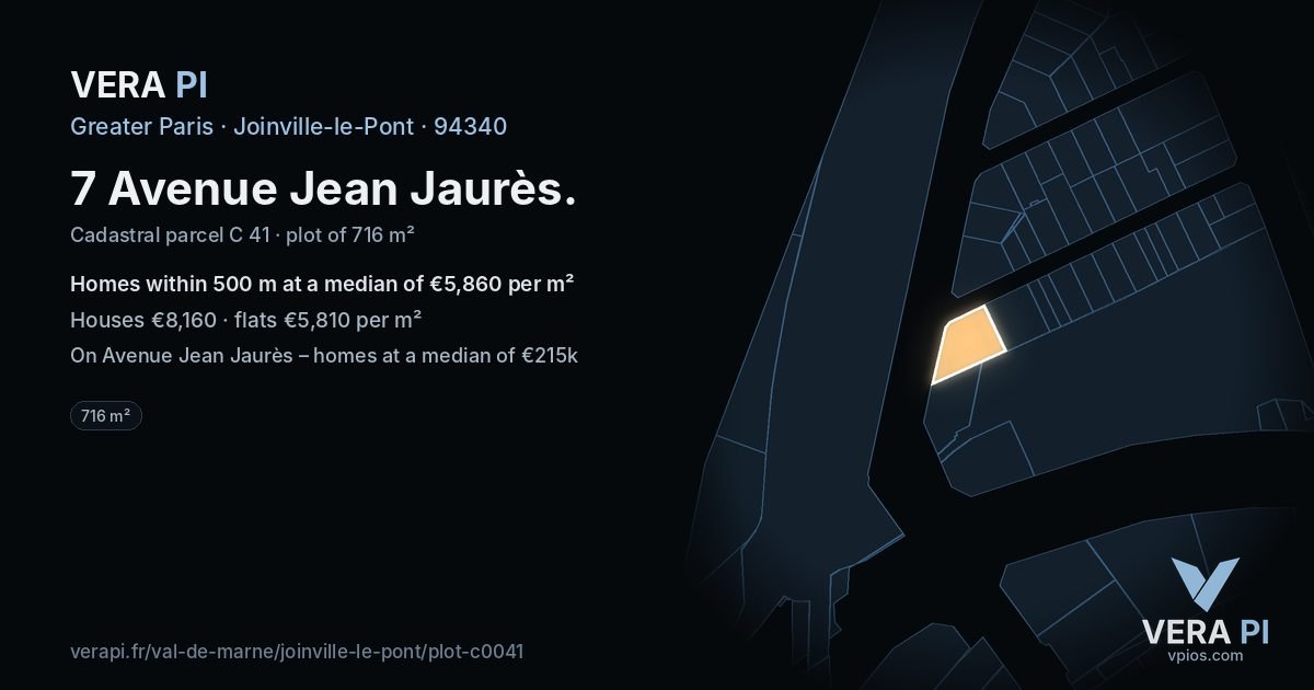 7 Avenue Jean Jaurès, Joinville-le-Pont at night – the plot lit, the parcels around coloured by the prices near them