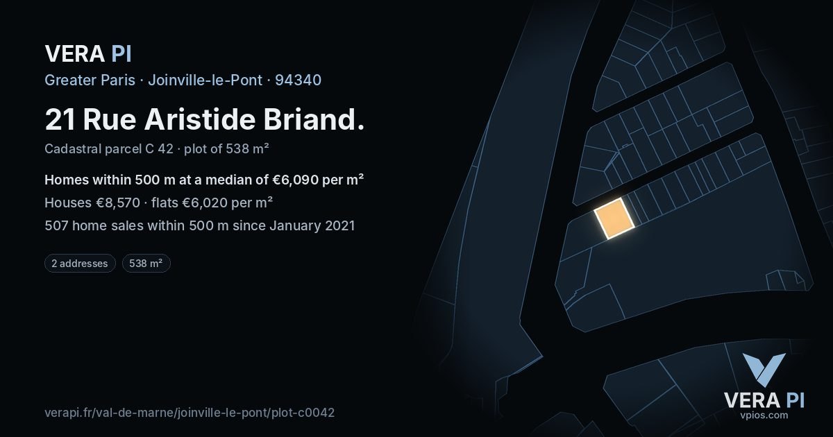21 Rue Aristide Briand, Joinville-le-Pont at night – the plot lit, the parcels around coloured by the prices near them