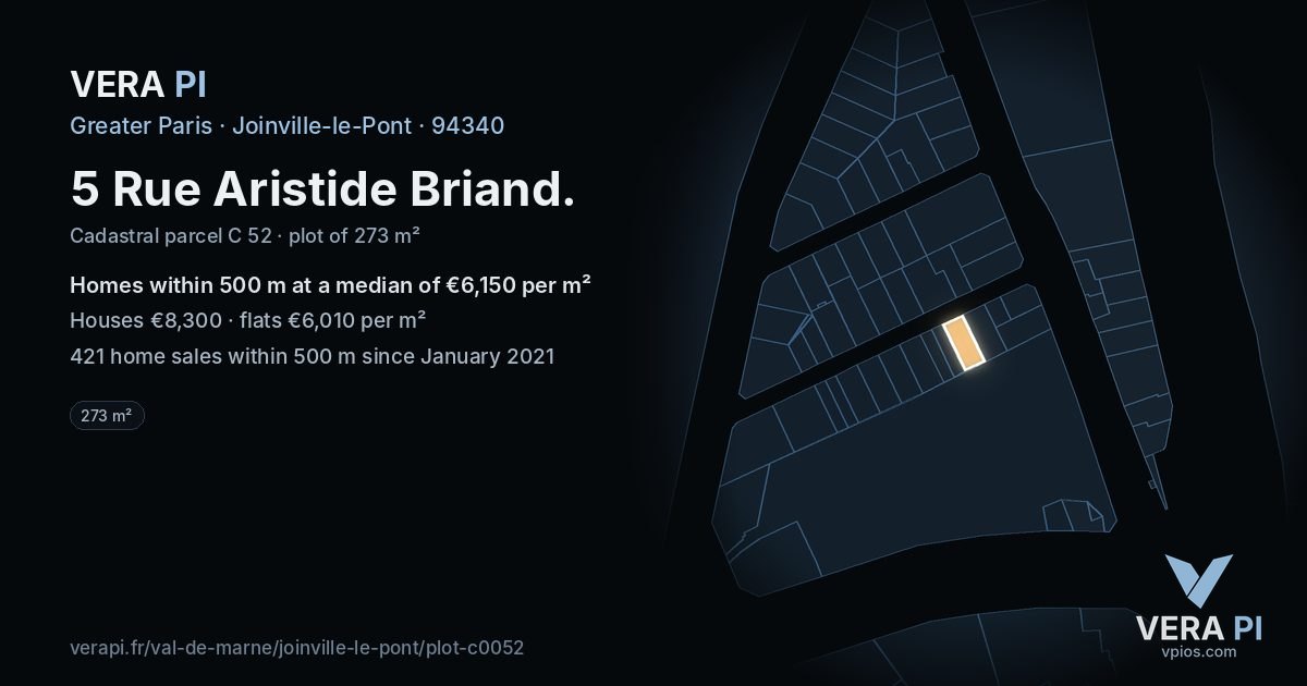 5 Rue Aristide Briand, Joinville-le-Pont at night – the plot lit, the parcels around coloured by the prices near them