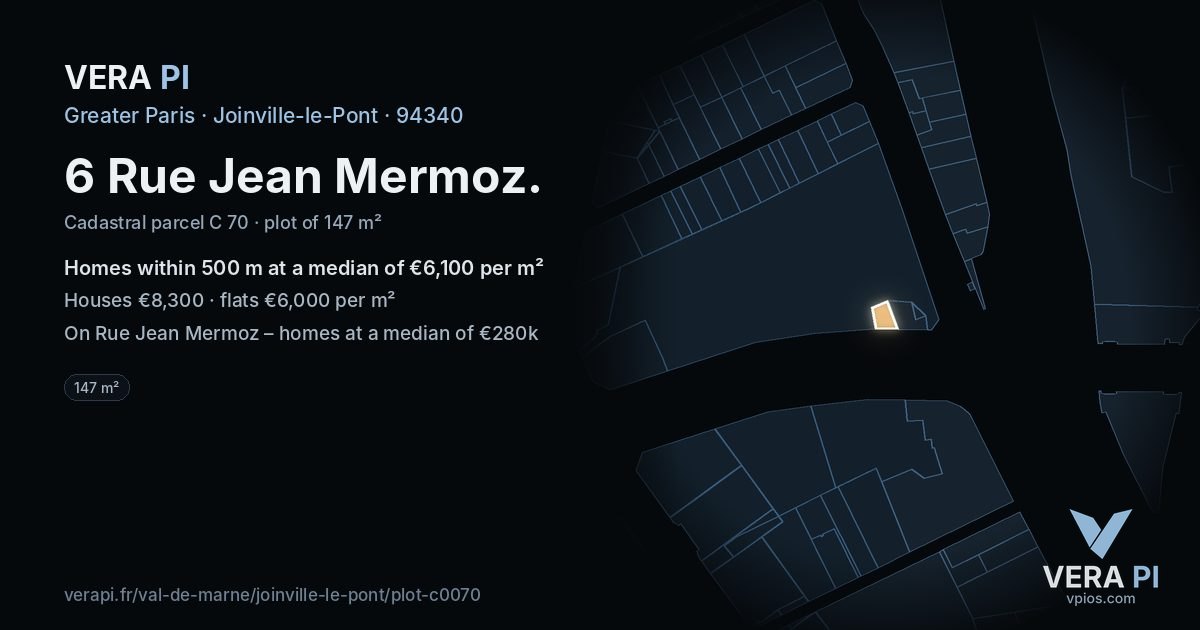 6 Rue Jean Mermoz, Joinville-le-Pont at night – the plot lit, the parcels around coloured by the prices near them