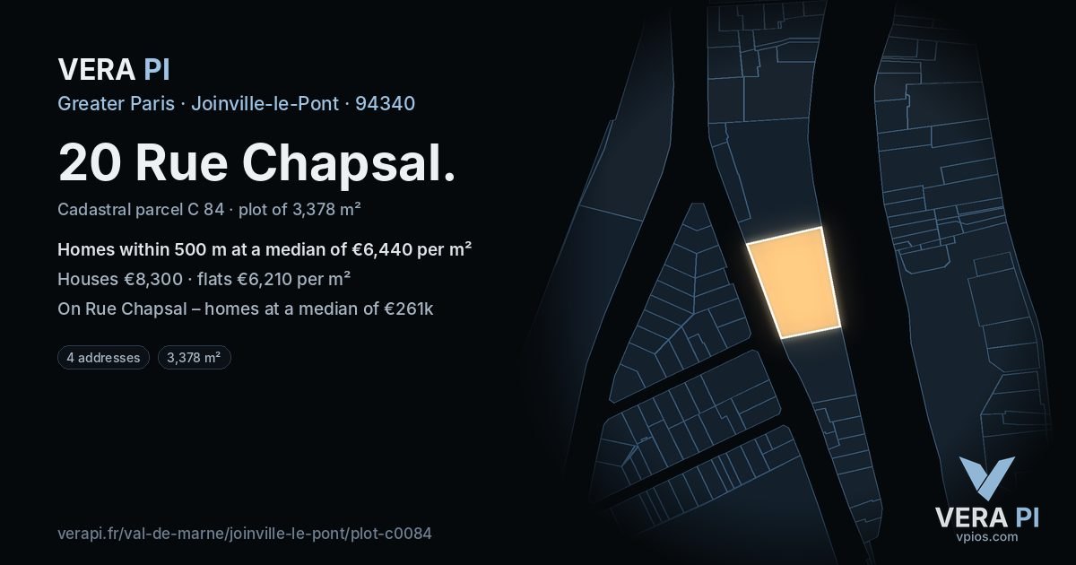20 Rue Chapsal, Joinville-le-Pont at night – the plot lit, the parcels around coloured by the prices near them