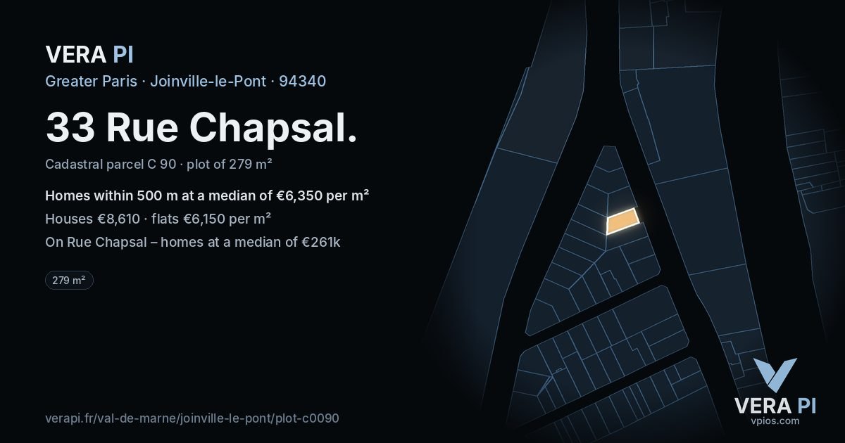 33 Rue Chapsal, Joinville-le-Pont at night – the plot lit, the parcels around coloured by the prices near them