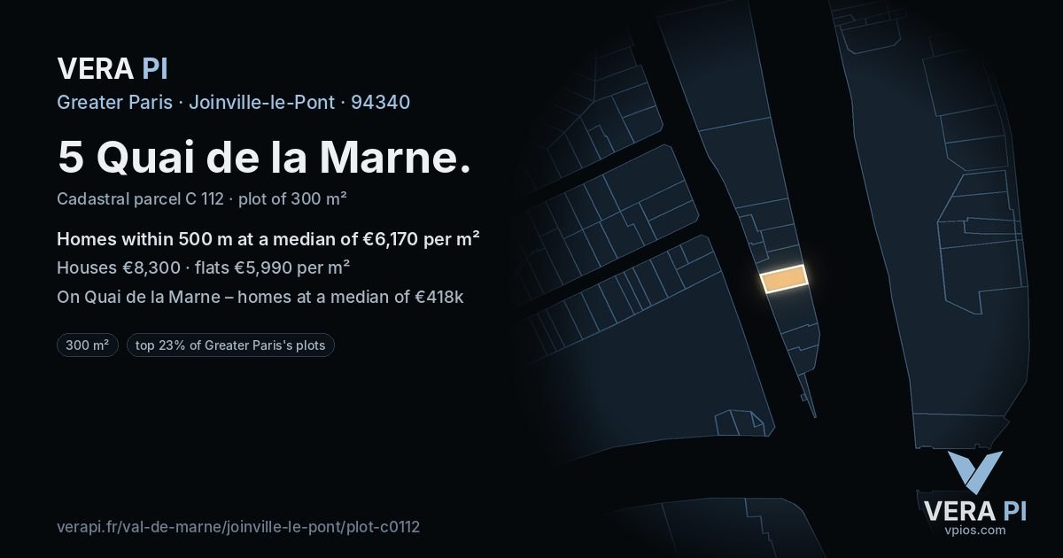 5 Quai de la Marne, Joinville-le-Pont at night – the plot lit, the parcels around coloured by the prices near them