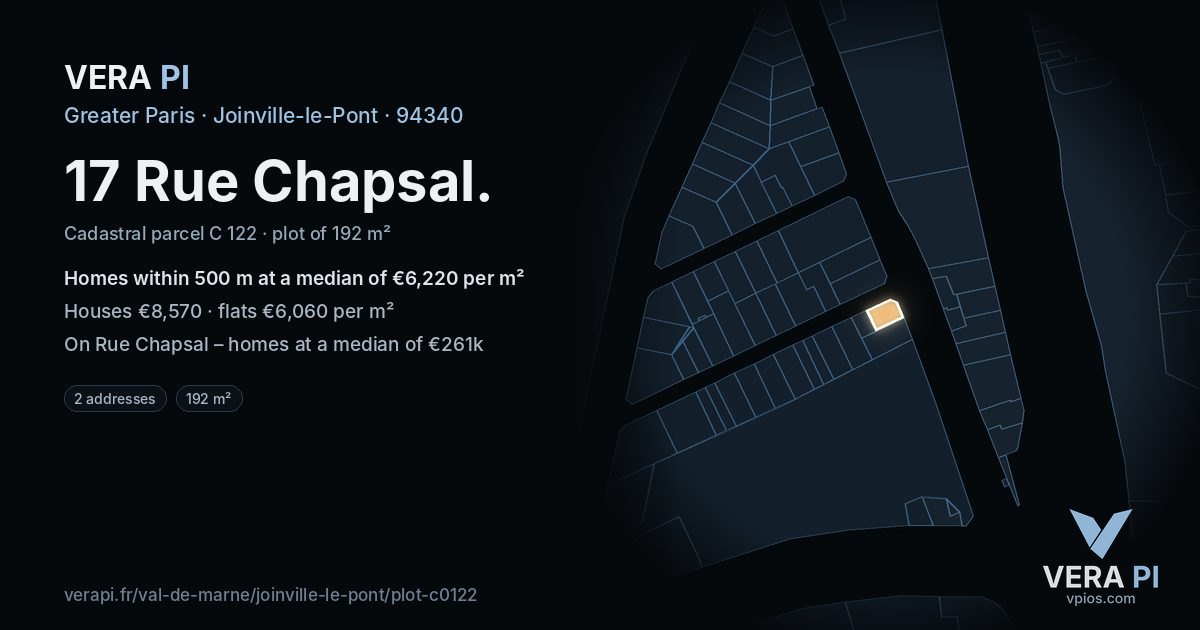 17 Rue Chapsal, Joinville-le-Pont at night – the plot lit, the parcels around coloured by the prices near them
