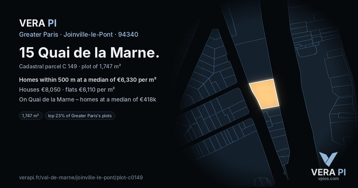 15 Quai de la Marne, Joinville-le-Pont at night – the plot lit, the parcels around coloured by the prices near them