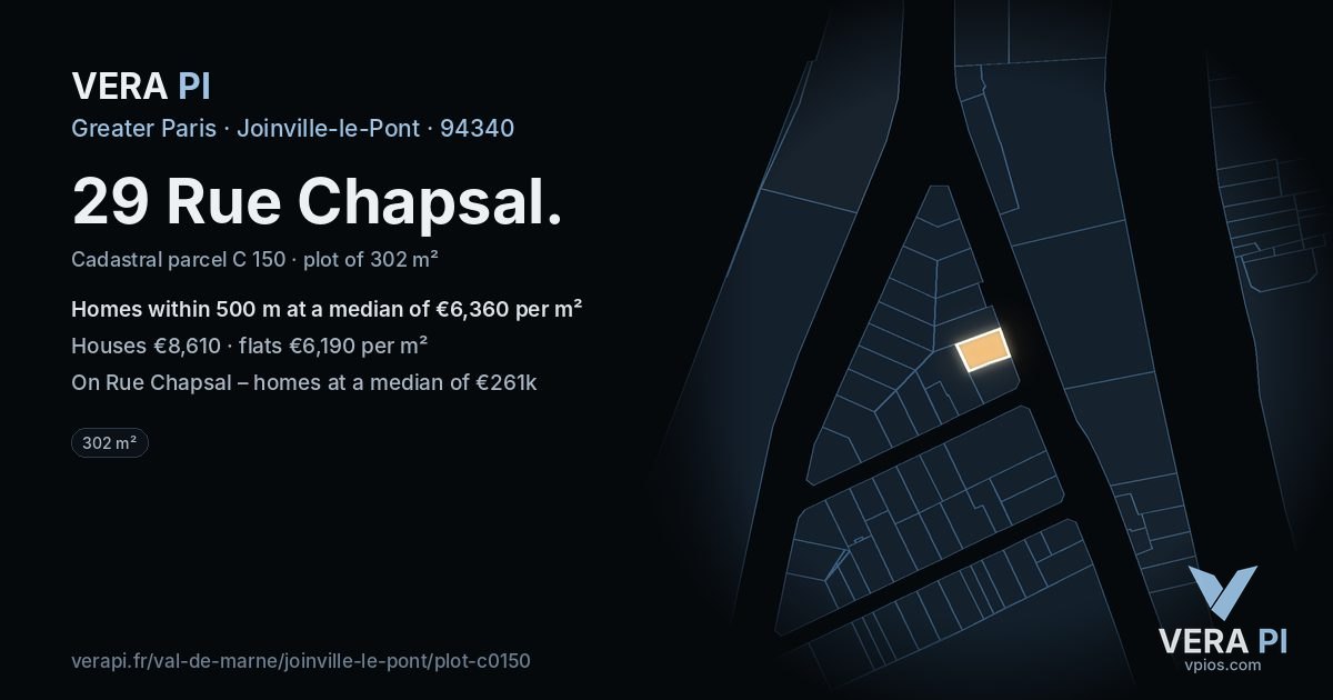 29 Rue Chapsal, Joinville-le-Pont at night – the plot lit, the parcels around coloured by the prices near them