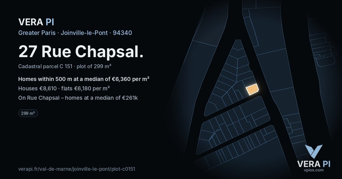 27 Rue Chapsal, Joinville-le-Pont at night – the plot lit, the parcels around coloured by the prices near them