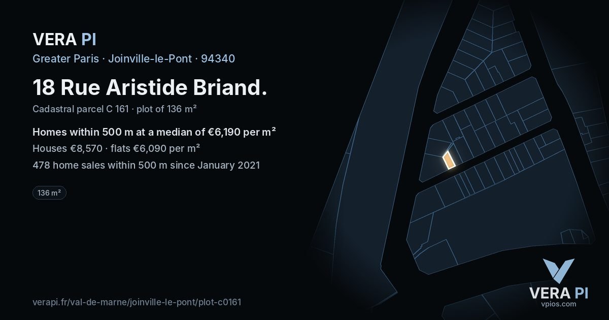 18 Rue Aristide Briand, Joinville-le-Pont at night – the plot lit, the parcels around coloured by the prices near them