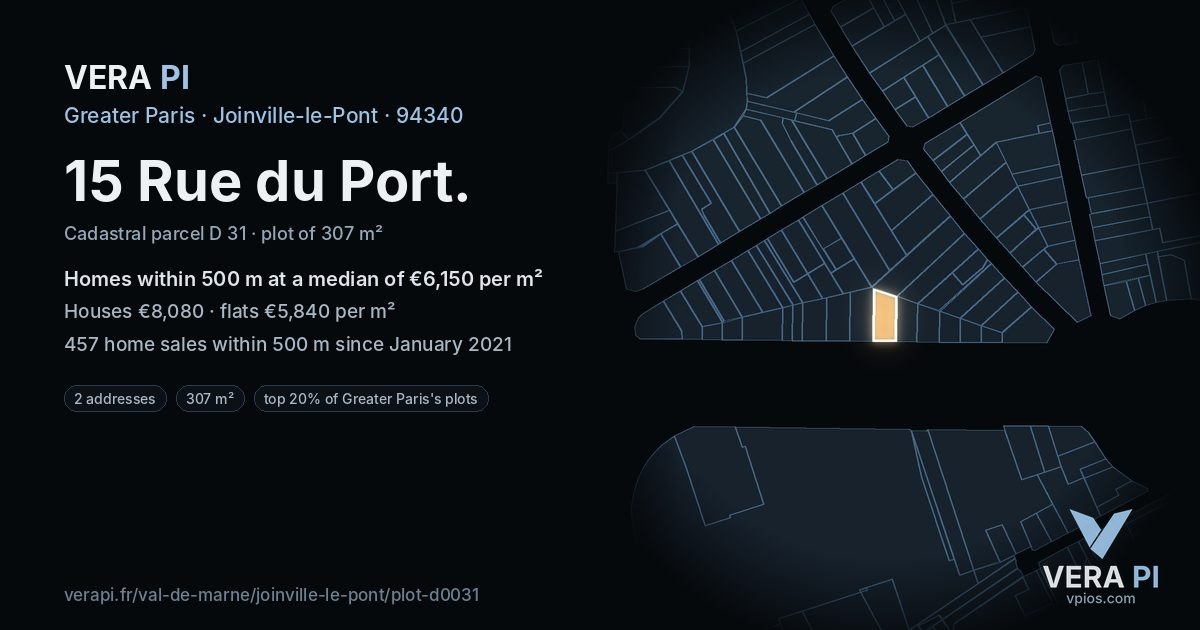 15 Rue du Port, Joinville-le-Pont at night – the plot lit, the parcels around coloured by the prices near them