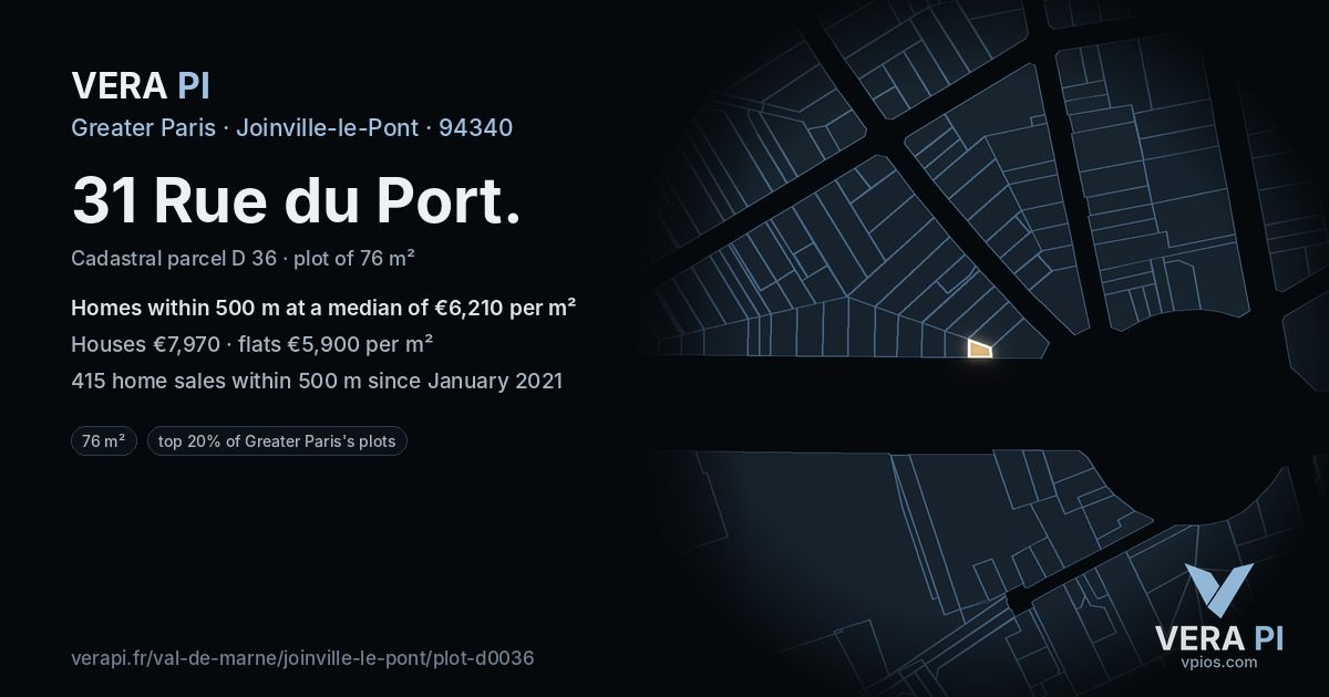 31 Rue du Port, Joinville-le-Pont at night – the plot lit, the parcels around coloured by the prices near them