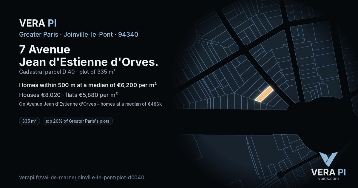 7 Avenue Jean d'Estienne d'Orves, Joinville-le-Pont at night – the plot lit, the parcels around coloured by the prices near them