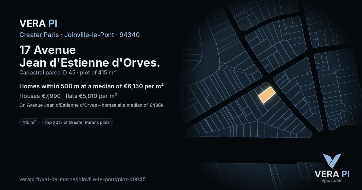 17 Avenue Jean d'Estienne d'Orves, Joinville-le-Pont at night – the plot lit, the parcels around coloured by the prices near them