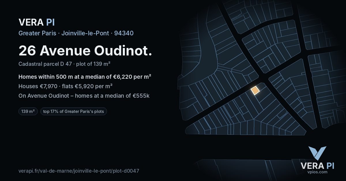 26 Avenue Oudinot, Joinville-le-Pont at night – the plot lit, the parcels around coloured by the prices near them