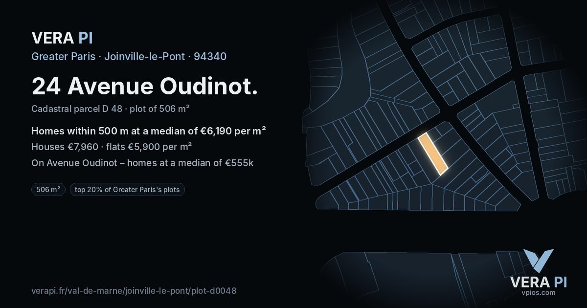 24 Avenue Oudinot, Joinville-le-Pont at night – the plot lit, the parcels around coloured by the prices near them