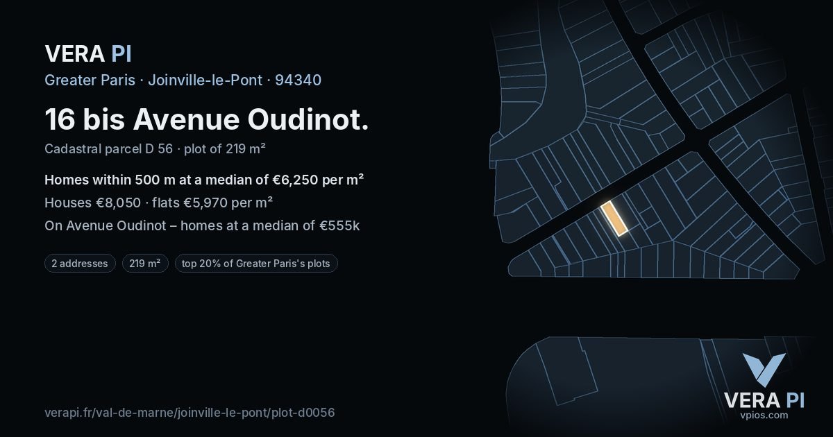 16 bis Avenue Oudinot, Joinville-le-Pont at night – the plot lit, the parcels around coloured by the prices near them
