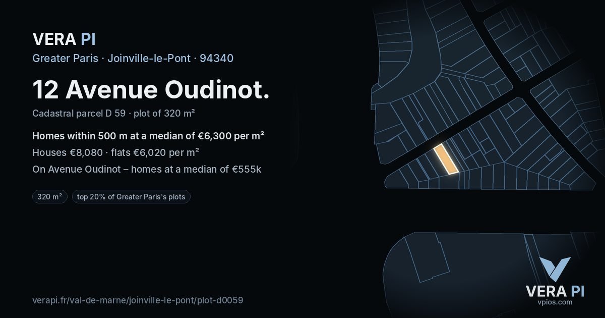 12 Avenue Oudinot, Joinville-le-Pont at night – the plot lit, the parcels around coloured by the prices near them