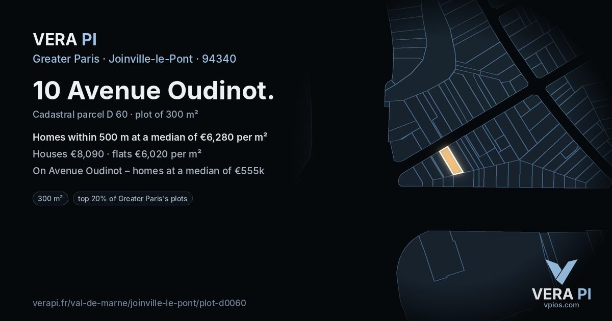 10 Avenue Oudinot, Joinville-le-Pont at night – the plot lit, the parcels around coloured by the prices near them