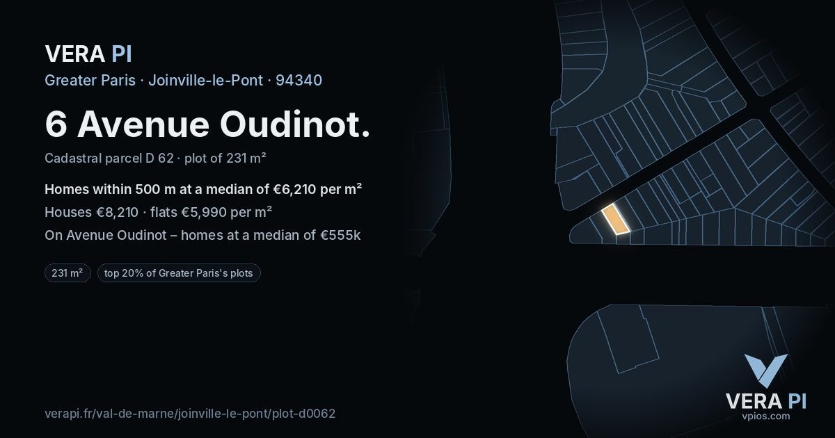 6 Avenue Oudinot, Joinville-le-Pont at night – the plot lit, the parcels around coloured by the prices near them