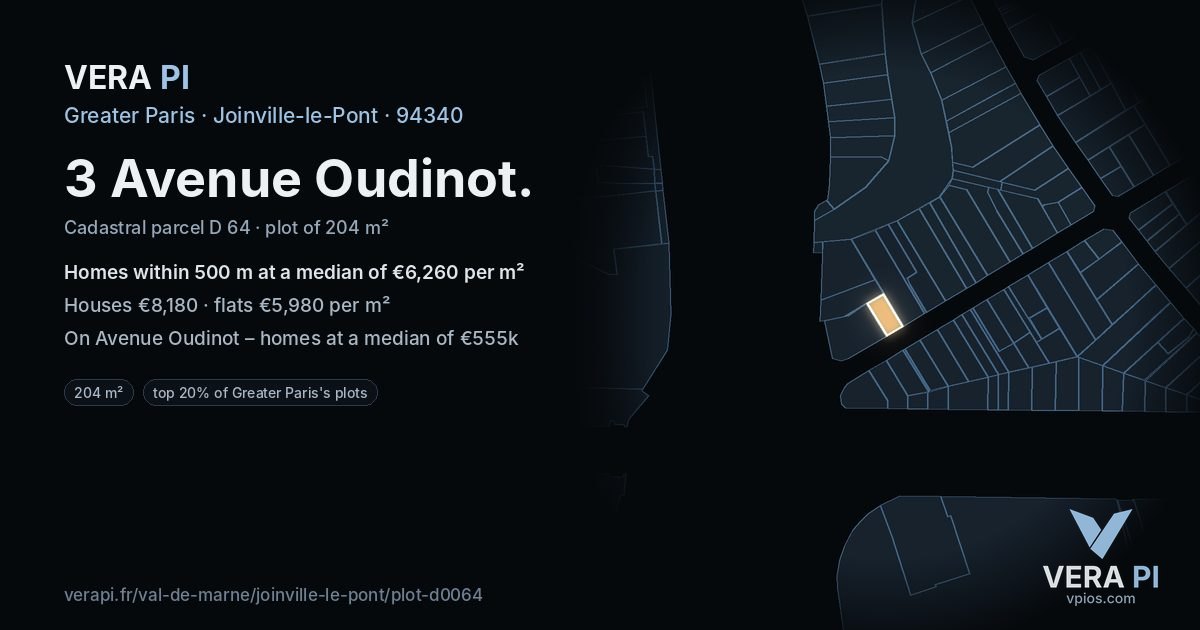 3 Avenue Oudinot, Joinville-le-Pont at night – the plot lit, the parcels around coloured by the prices near them