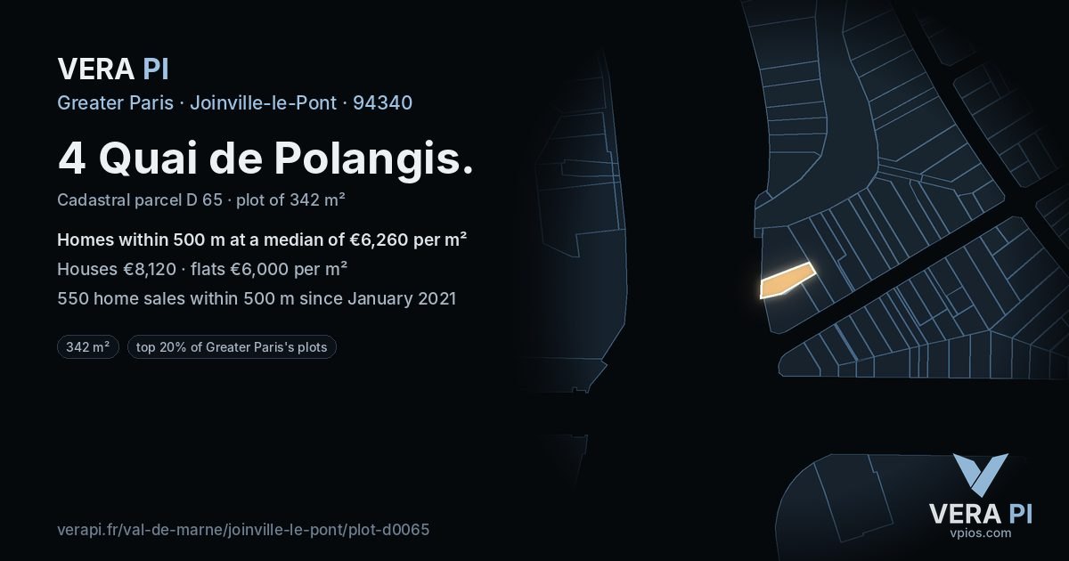 4 Quai de Polangis, Joinville-le-Pont at night – the plot lit, the parcels around coloured by the prices near them