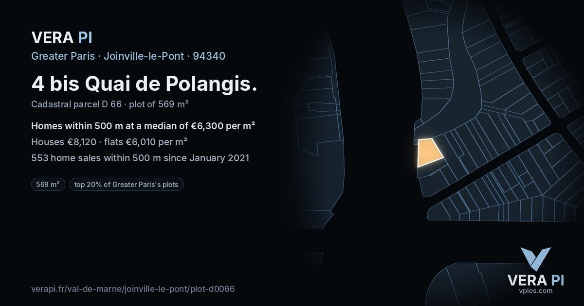 4 bis Quai de Polangis, Joinville-le-Pont at night – the plot lit, the parcels around coloured by the prices near them
