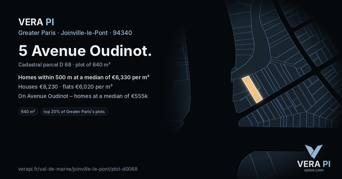 5 Avenue Oudinot, Joinville-le-Pont at night – the plot lit, the parcels around coloured by the prices near them