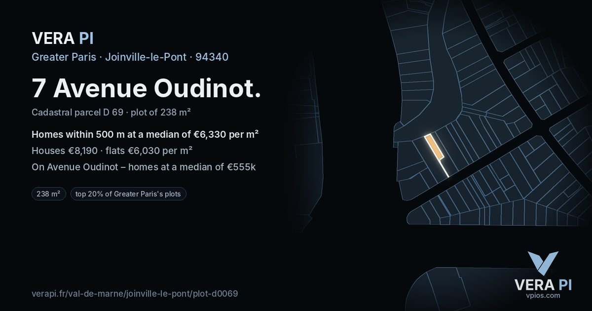 7 Avenue Oudinot, Joinville-le-Pont at night – the plot lit, the parcels around coloured by the prices near them