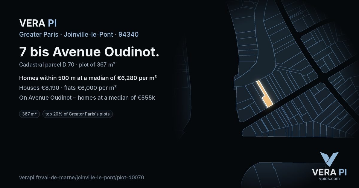 7 bis Avenue Oudinot, Joinville-le-Pont at night – the plot lit, the parcels around coloured by the prices near them